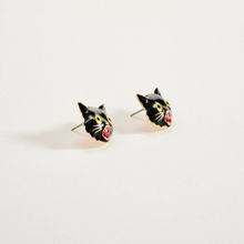 Load image into Gallery viewer, Scaredy Black Cat Face Earrings