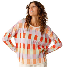 Load image into Gallery viewer, Woman wearing a colorful checkered top against a white background
