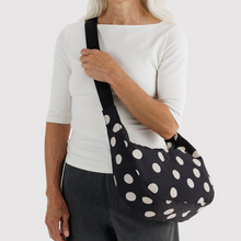Load image into Gallery viewer, Medium Nylon Crescent Bag - Black and Cream Polka Dot