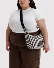 Load image into Gallery viewer, Medium Nylon Crescent Bag - Black and Cream Gingham