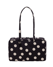 Load image into Gallery viewer, Medium Nylon Bowler Bag - Black and Cream Polka Dot