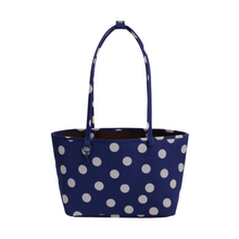 Load image into Gallery viewer, Medium Nylon Reversible Tote - Navy Polka Dot Mix