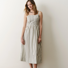 Load image into Gallery viewer, Demi Poplin Midi Dress - Olive Stripe