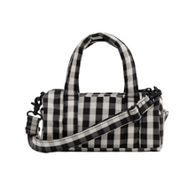 Load image into Gallery viewer, Small Nylon Duffle Bag - Black and Cream Gingham