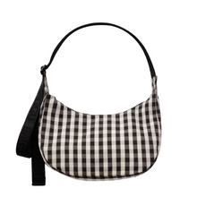 Load image into Gallery viewer, Medium Nylon Crescent Bag - Black and Cream Gingham
