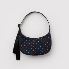 Load image into Gallery viewer, Small Nylon Crescent Bag - Black and Sky Blue Micro Dot
