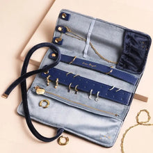 Load image into Gallery viewer, Navy Celestial Velvet Jewelry Roll - Tigertree
