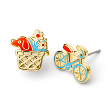 Load image into Gallery viewer, Bicycle + Dog Basket Earrings - Tigertree
