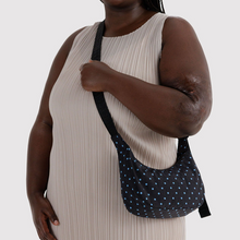 Load image into Gallery viewer, Small Nylon Crescent Bag - Black and Sky Blue Micro Dot
