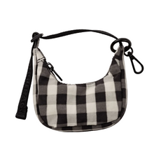 Load image into Gallery viewer, Crescent Bag Charm - Black and Cream Gingham
