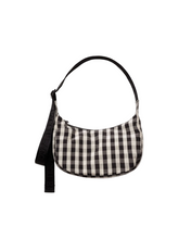 Load image into Gallery viewer, Small Nylon Crescent Bag - Black and Cream Gingham
