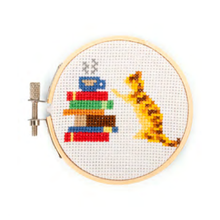 Load image into Gallery viewer, Mini Cross Stitch Embroidery Kit- Cat With Books - Tigertree
