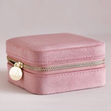 Load image into Gallery viewer, Rose Pink Velvet Square Travel Jewellery Case
